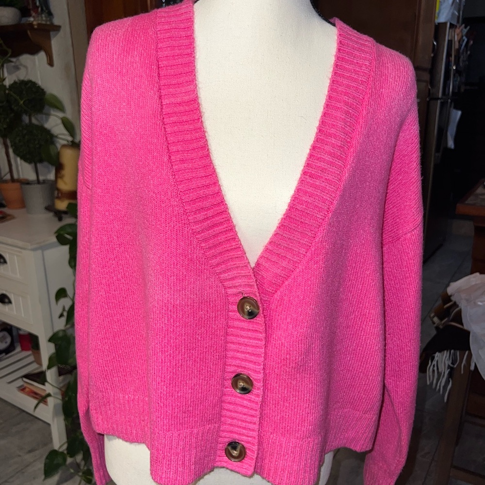 Wild Fable Bright Pink Button-Up Cardigan